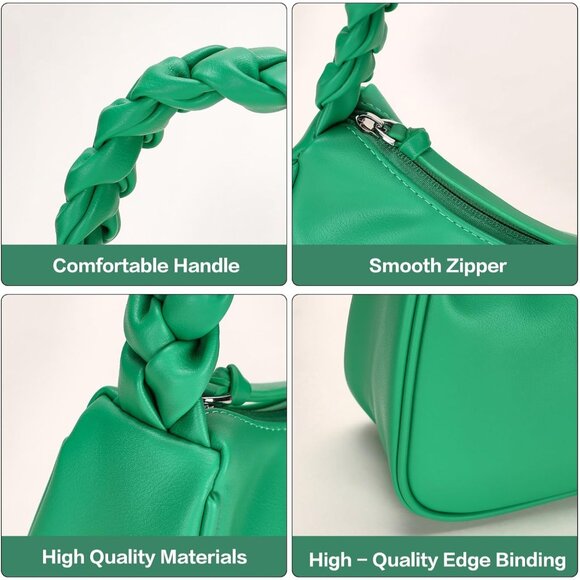 Women's Green Shoulder Leather Bag Cute Mini Hobo Clutch Zipper Closure Handbag - Picture 8 of 8